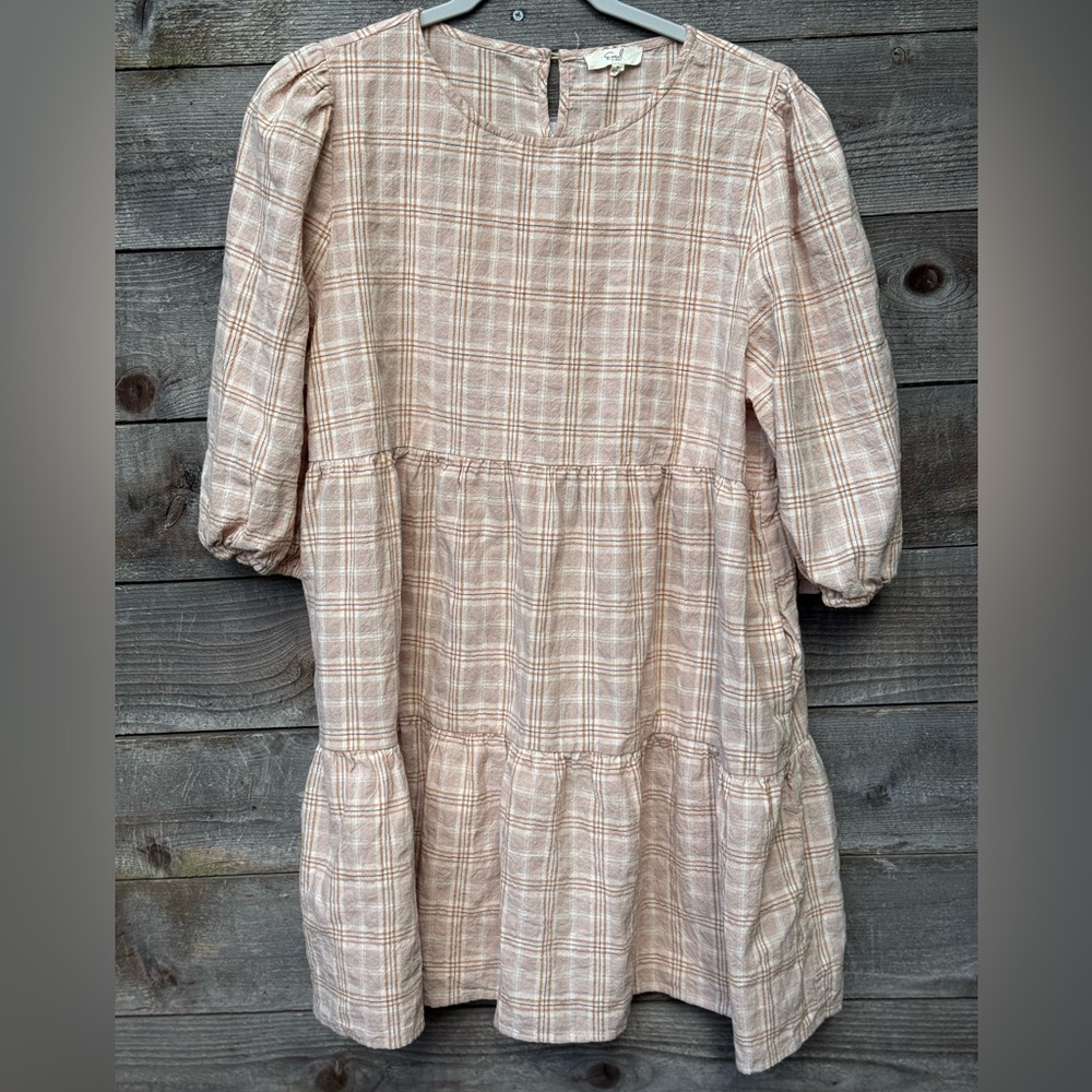 Easel Women's Plaid Dress in Cream and Brown